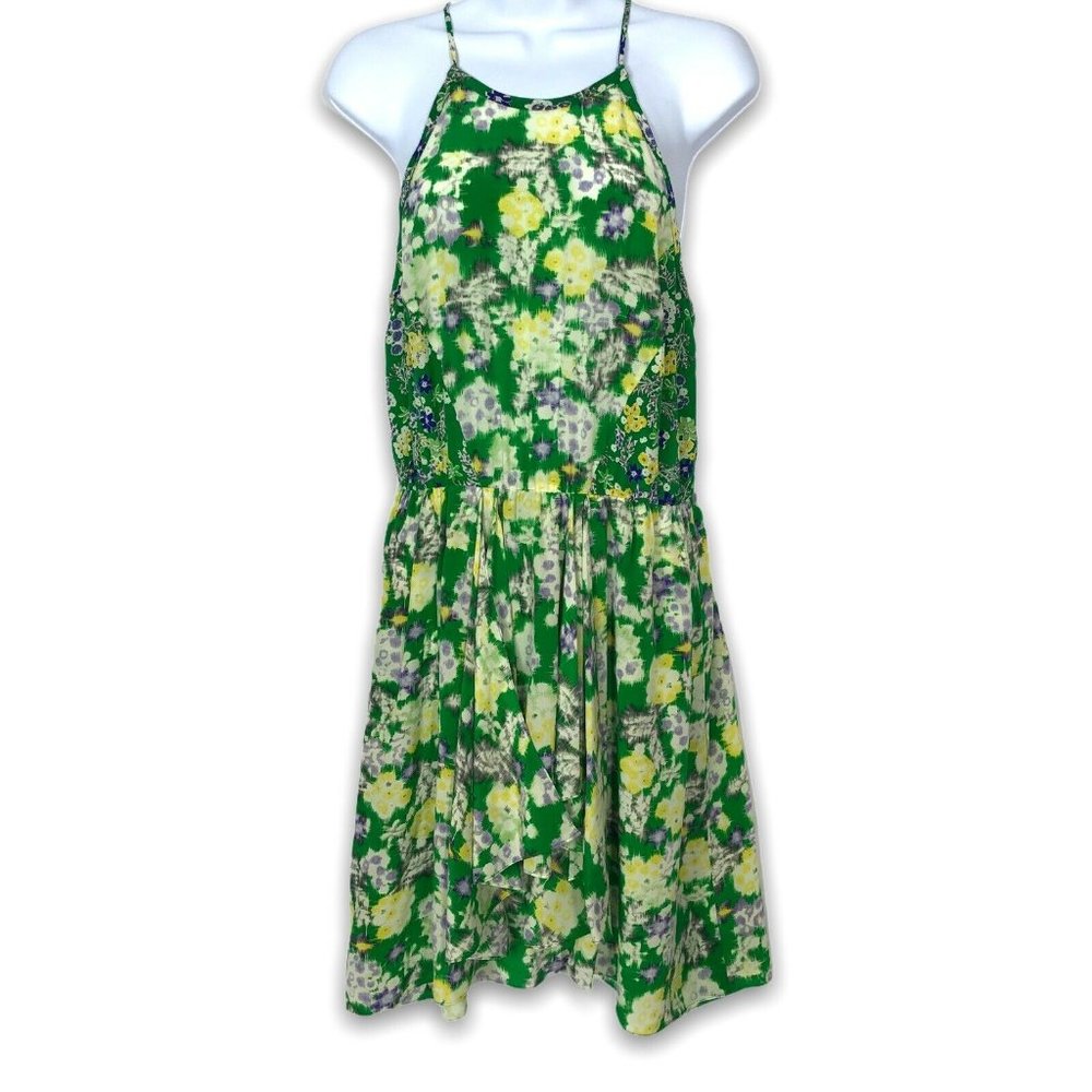 Rebecca Taylor Dress Size 8 100% Silk Green Floral